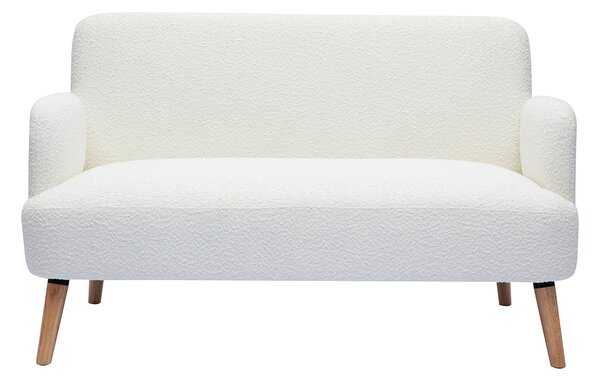 Divano scandinavo 2 posti in tessuto effetto lana bouclé bianco e legno chiaro ISKO