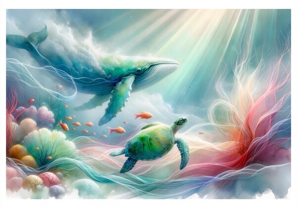 Quadro su tela – Balena e tartaruga marina