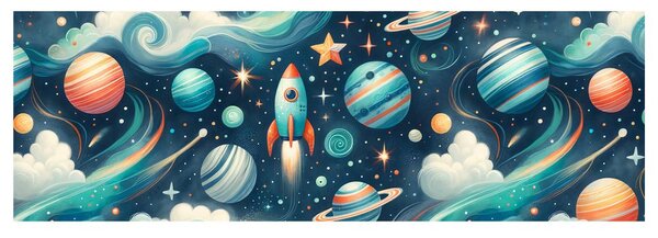 Quadro su tela – Cosmo con razzo e stelle