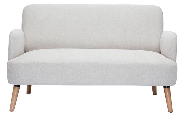 Divano scandinavo 2 posti in tessuto effetto velluto testurizzato beige e legno chiaro ISKO