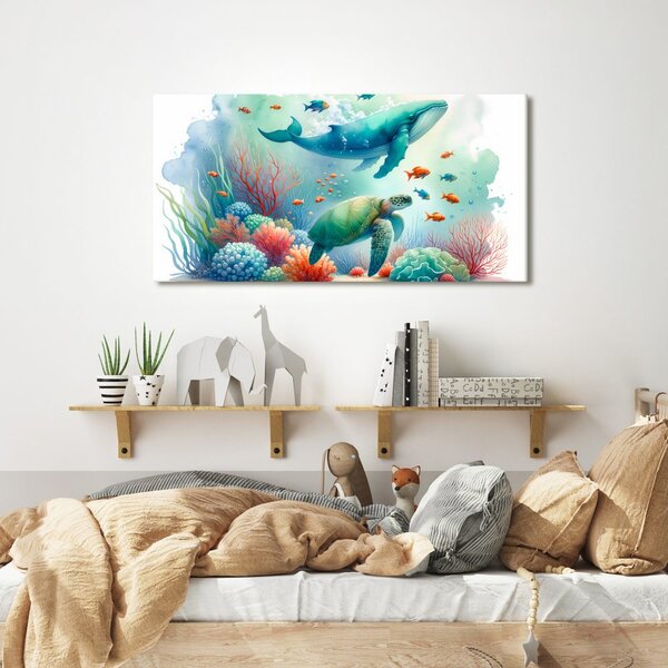 Quadro su tela – Tartaruga e balena nell’oceano