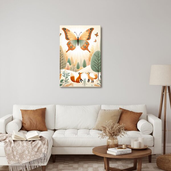 Quadro su tela – Farfalla sopra le volpi nella natura