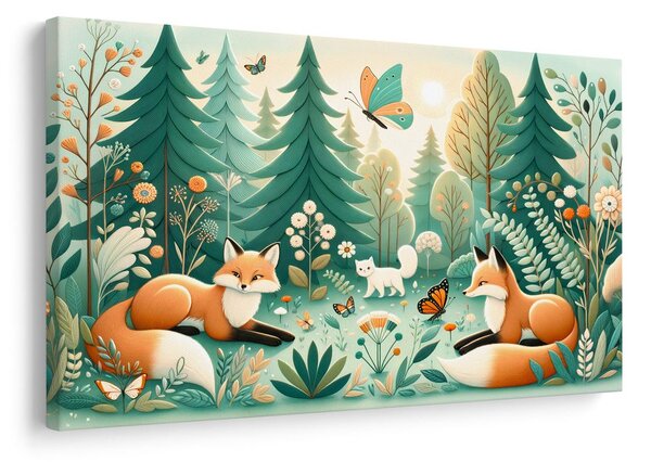 Quadro su tela – Tranquillità del bosco con volpi