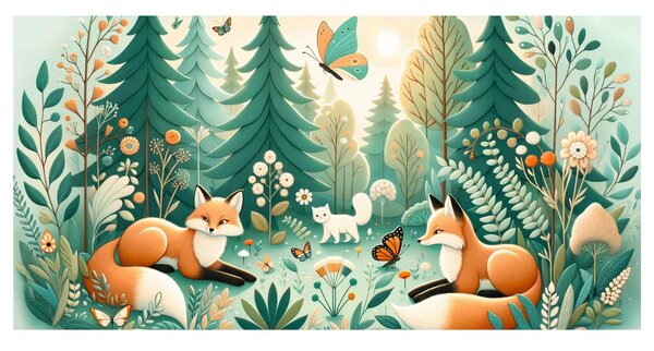 Quadro su tela – Volpi e farfalle nella natura