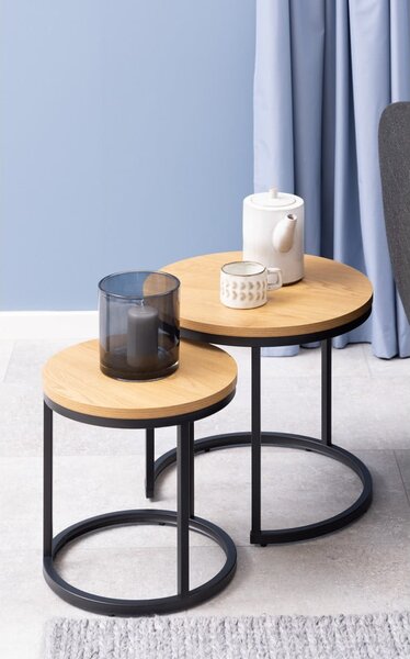 Set di tavolini rotondi con piano effetto rovere 2 pz ø 45 cm Spiro - Actona