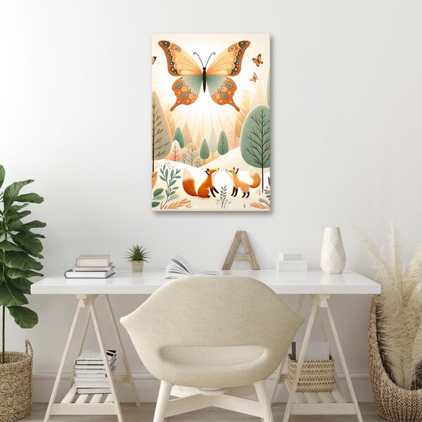 Quadro su tela – Farfalla sopra le volpi nella natura