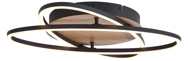 Plafoniera nera con legno di noce con LED dimmerabile a 3 livelli 2-luci - Kane