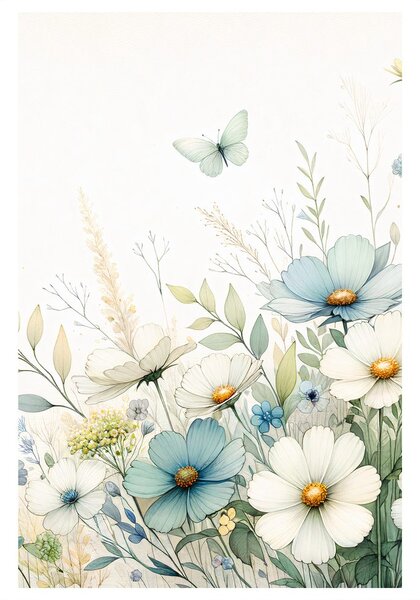 Quadro su tela – Fiori di prato con farfalle