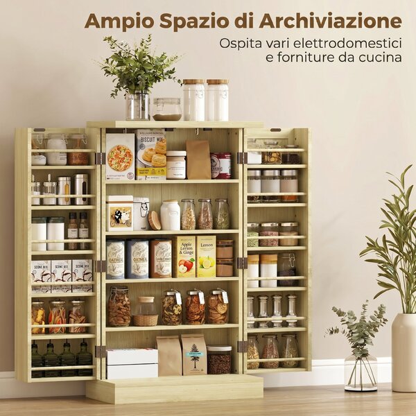 HOMCOM Dispensa 104 cm, 12 rastrelliere spezie, ripiani regolabili, legno naturale. | Aosom Italy