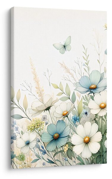 Quadro su tela – Fiori di prato con farfalle