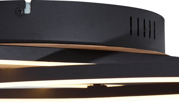 Plafoniera nera con legno di noce con LED dimmerabile a 3 livelli 2-luci - Kane