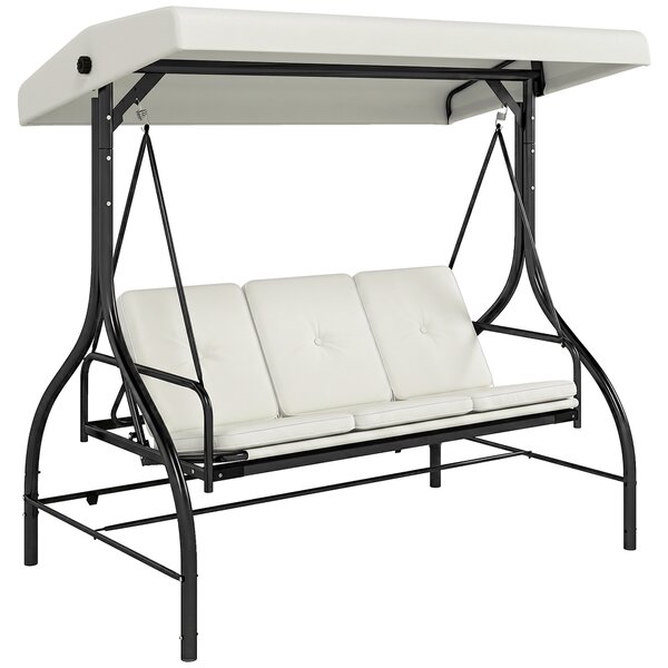 Outsunny Outusunny Dondolo Letto da Giardino 3 Posti con Tettuccio Regolabile, in Acciaio e Poliestere, 195x117x175 cm, Crema e Nero|Aosom
