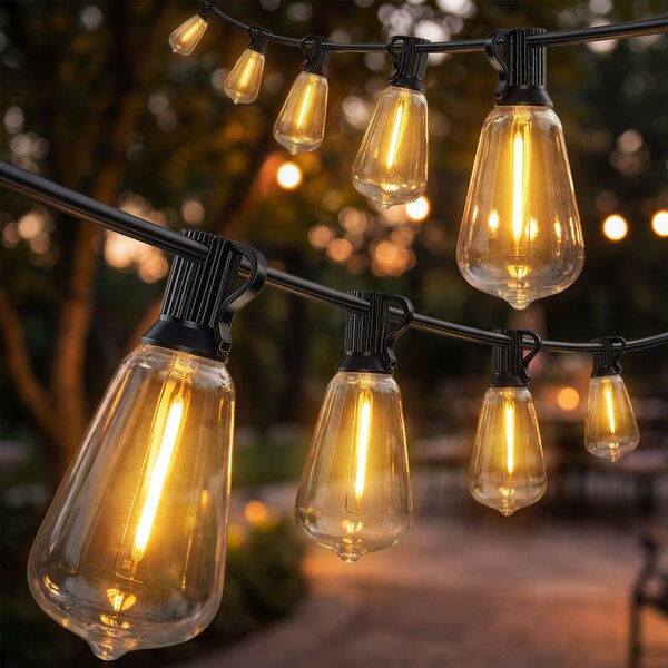 HOMCOM Catena Luminosa da Esterno con 50 Luci LED IP44, in PET e Plastica, 1800x3.8x9 cm, Nero e Trasparente | Aosom Italy