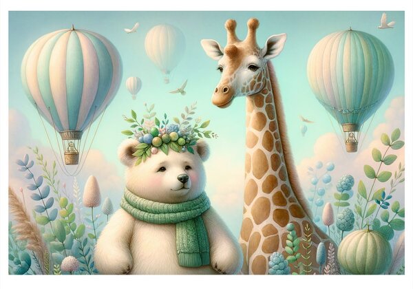 Quadro su tela – Orsetto e giraffa