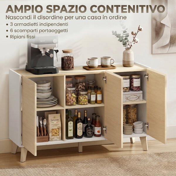 HOMCOM Credenza Buffet con Ante Soft-Close 120 cm Effetto Legno e Bianco | Aosom Italy