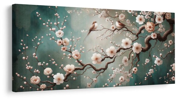 Quadro su tela – Ramo primaverile con uccellini