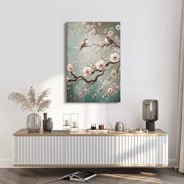 Quadro su tela – Ramo fiorito con uccelli