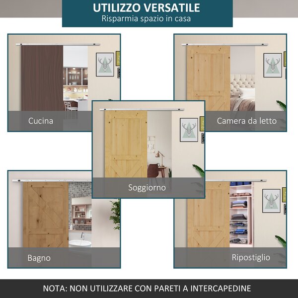 HOMCOM Kit Porta Scorrevole in Metallo con Utensili, Rulli, Guida, Blocchi e Chiave Esagonale, 186x2.5x3.77 cm|Aosom
