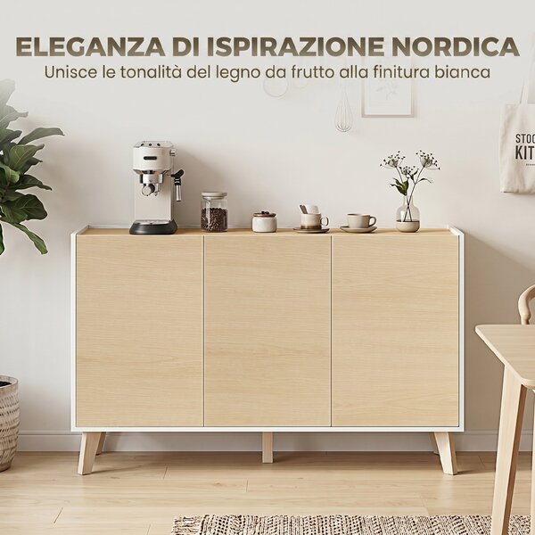 HOMCOM Credenza Buffet con Ante Soft-Close 120 cm Effetto Legno e Bianco | Aosom Italy