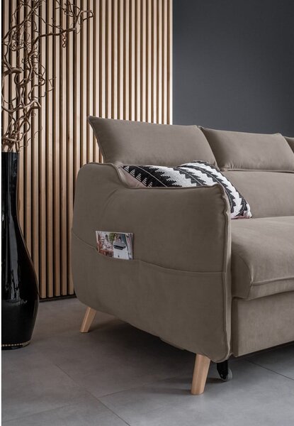 Divano letto angolare in velluto marrone chiaro (angolo destro) Sweet Harmony - Miuform