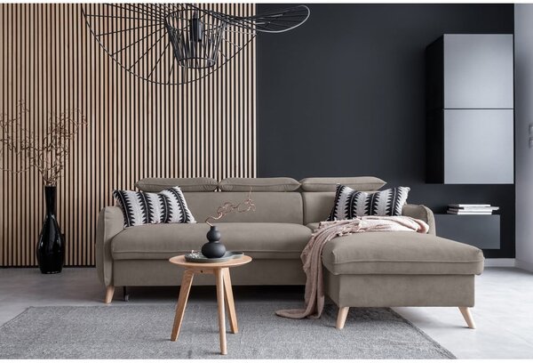 Divano letto angolare in velluto marrone chiaro (angolo destro) Sweet Harmony - Miuform