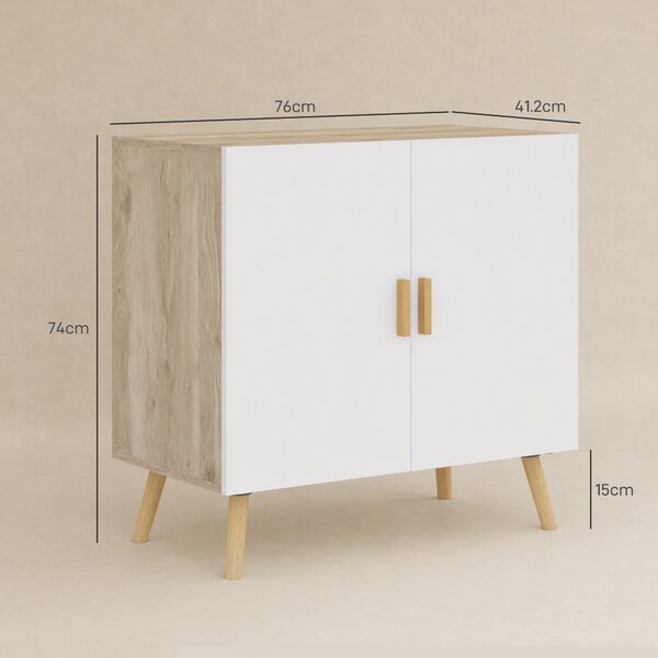 HOMCOM Mobile Multiuso con Ripiano Regolabile su 3 Livelli e Base Rialzata, in Legno, 76x41.2x74 cm, Bianco e Rovere | Aosom Italy