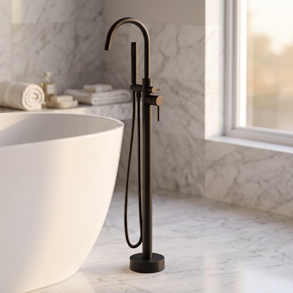 Rubinetto per vasca da bagno autoportante Fuji - Nero opaco - Rubinetto per vasca con doccetta