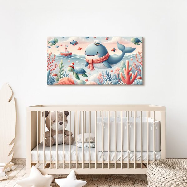 Quadro su tela – Balena e tartaruga nell’oceano