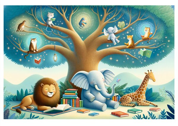 Quadro su tela – Lettura animale sotto l’albero