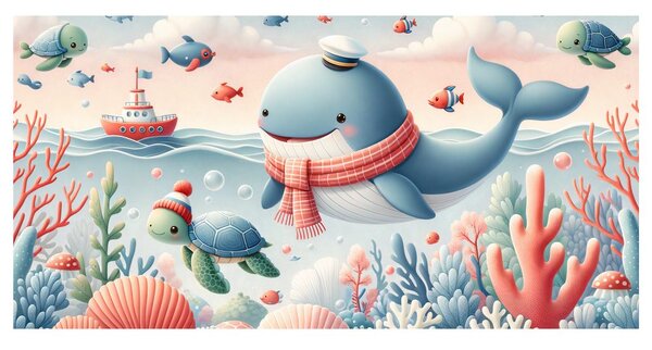 Quadro su tela – Balena e tartaruga nell’oceano