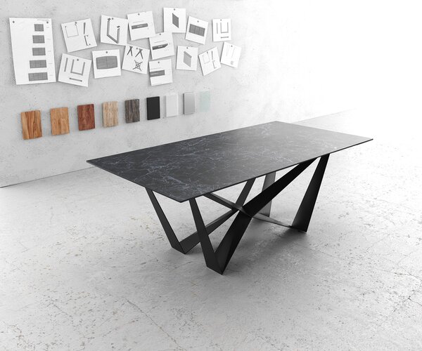 Tavolo da pranzo DELIFE Edge 200x100 cm Vetroceramica Laminam® Nero Greco Antracite Piedino centrale in acciaio piatto Nero
