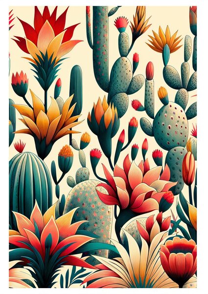 Quadro su tela – Cactus e fiori esotici