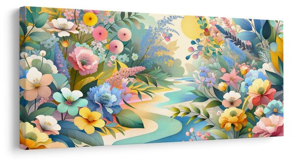 Quadro su tela – Fiori primaverili vicino al fiume