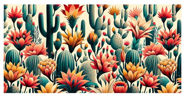 Quadro su tela – Fiori e cactus nel deserto