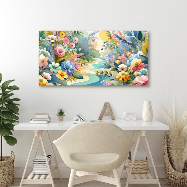 Quadro su tela – Fiori primaverili vicino al fiume