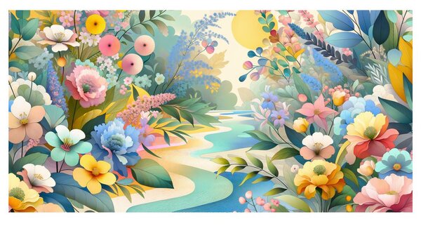 Quadro su tela – Fiori primaverili vicino al fiume