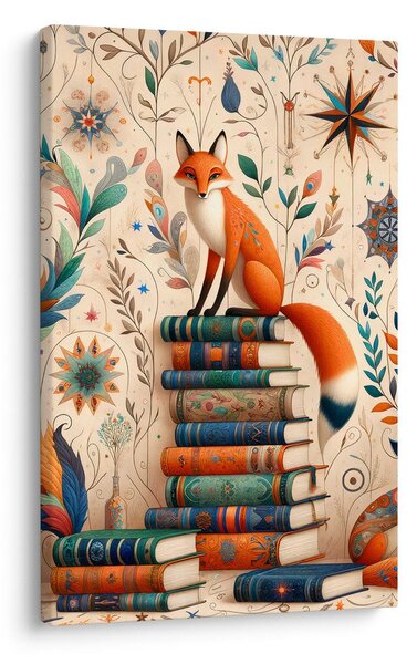 Quadro su tela – Volpi e biblioteca magica