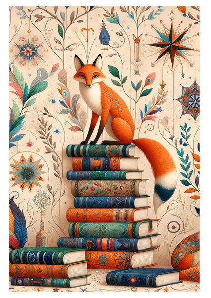 Quadro su tela – Volpi e biblioteca magica