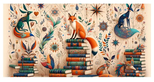 Quadro su tela – Volpe tra i libri