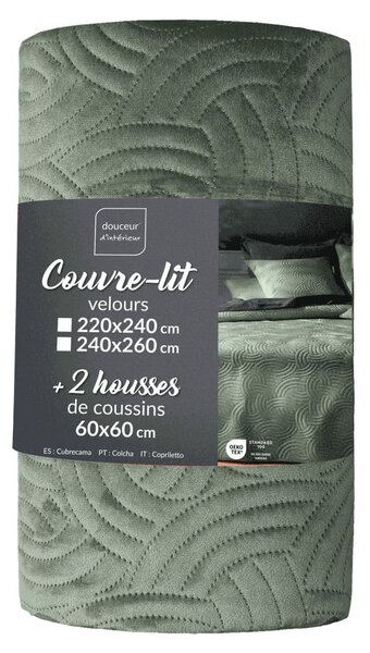 Set con copriletto e federa verde in velluto 220x240 cm Solange – douceur d'intérieur