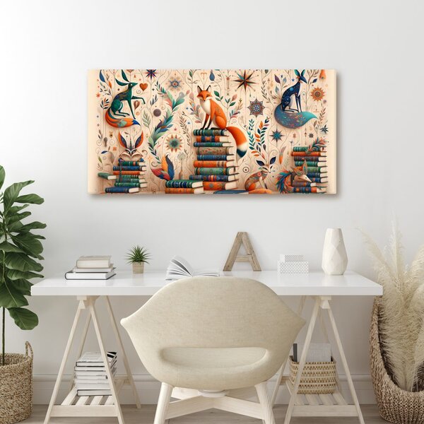 Quadro su tela – Volpe tra i libri