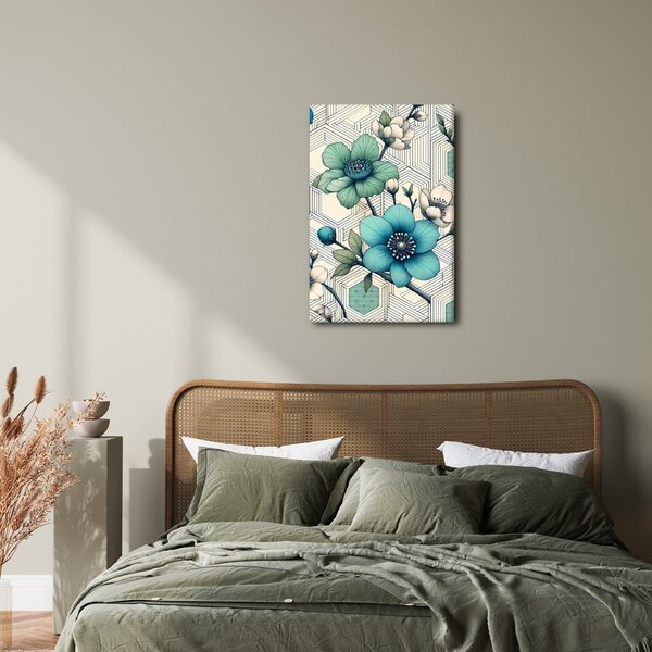 Quadro su tela – Mosaico floreale in toni turchesi