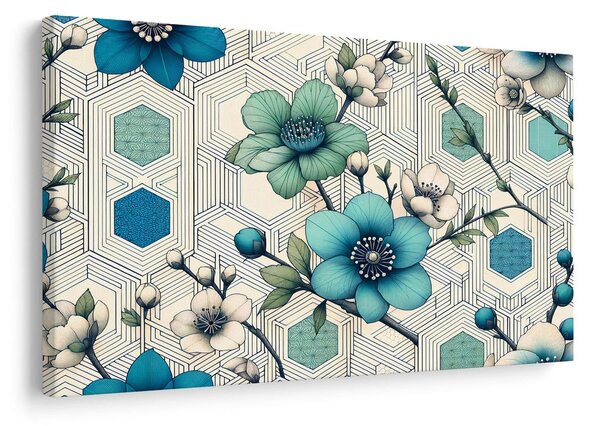 Quadro su tela – Fiori eleganti su sfondo geometrico