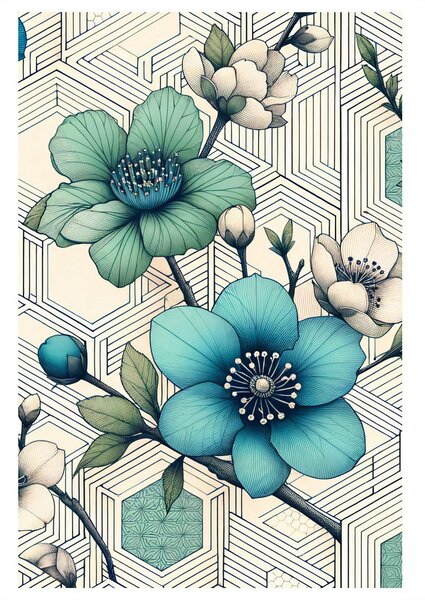 Quadro su tela – Mosaico floreale in toni turchesi
