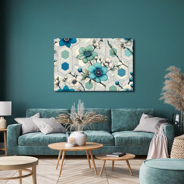 Quadro su tela – Fiori eleganti su sfondo geometrico