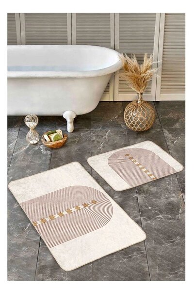 Set di tappetini per il bagno beige in velluto 2 pz 60x100 cm – Mila Home