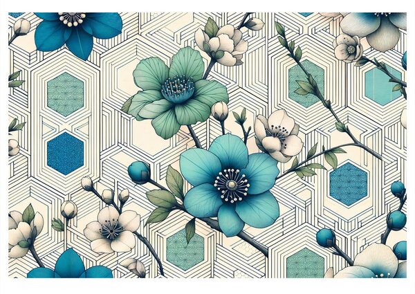 Quadro su tela – Fiori eleganti su sfondo geometrico