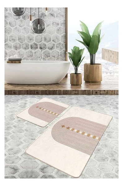 Set di tappetini per il bagno beige in velluto 2 pz 60x100 cm – Mila Home