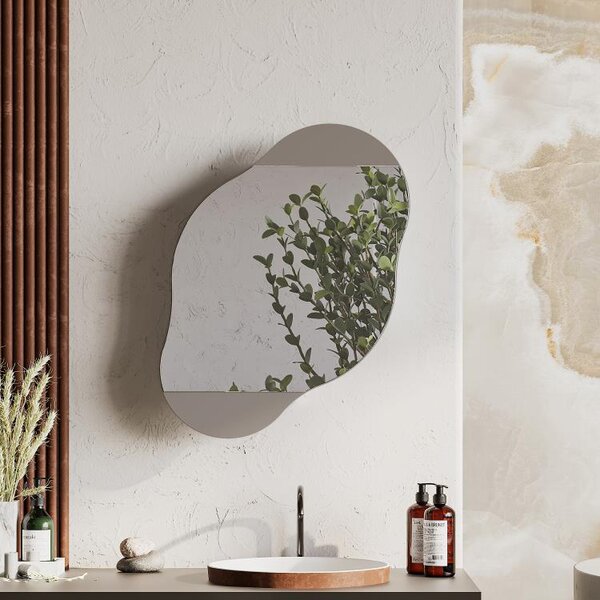 Specchio da Bagno con Armadietto Nuvola 60x13x75 cm in Melamina Moka Chiaro