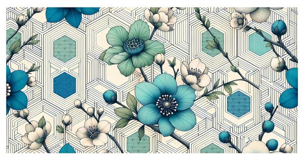 Quadro su tela – Combinazione di fiori e geometria